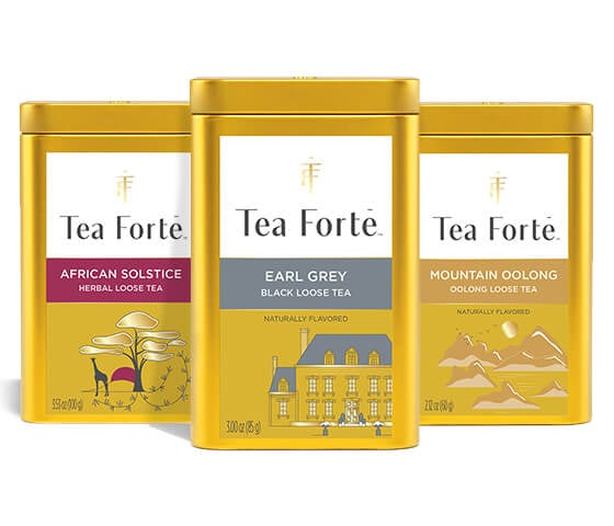 Three loose tea canisters in a row